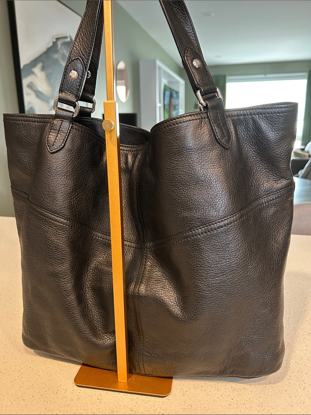 Ralph Lauren Black Pebbled Leather Shoulder Tote w/Equestrian Scarf & Charm - Picture 8 of 16